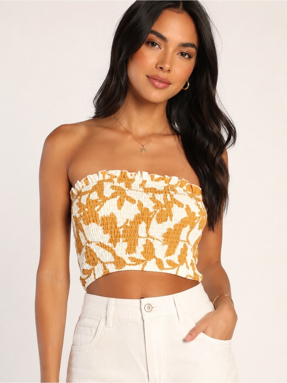 Lulus Match the Vibe Smocked Strapless Tube Top Floral Small NWT